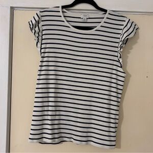Striped Navy and White Women's Ruffle Sleeve Tank
